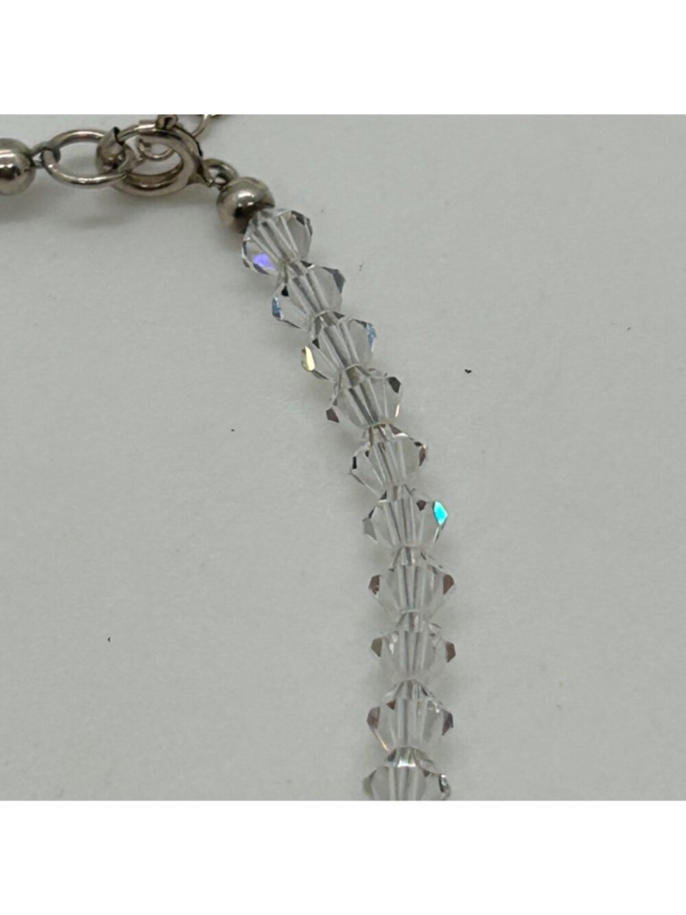 Bicone Crystal Bracelet Clear & Brown Beads Faceted Adjustable Dainty Minimalist - Picture 6 of 10